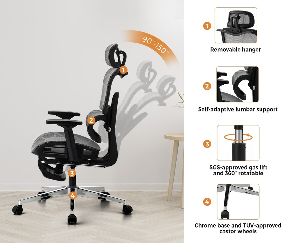 Oikiture Ergonomic Office Chair Mesh Executive Seat BK & GY-Office Chair-PEROZ Accessories