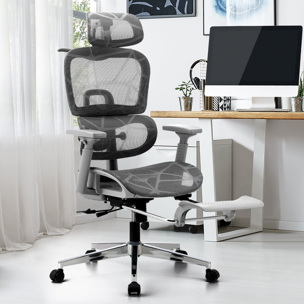 Oikiture Ergonomic Office Chair Mesh Executive Seat Grey-Office Chair-PEROZ Accessories