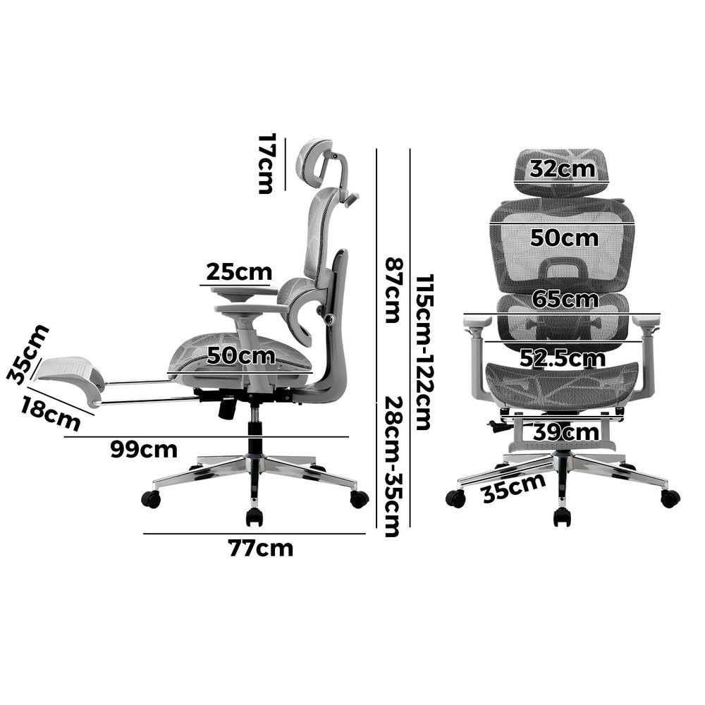 Oikiture Ergonomic Office Chair Mesh Executive Seat Grey-Office Chair-PEROZ Accessories