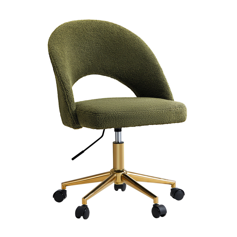 Oikiture High Back Hollow Armless Office Chair Boucle Green&Gold-Office Chairs-PEROZ Accessories