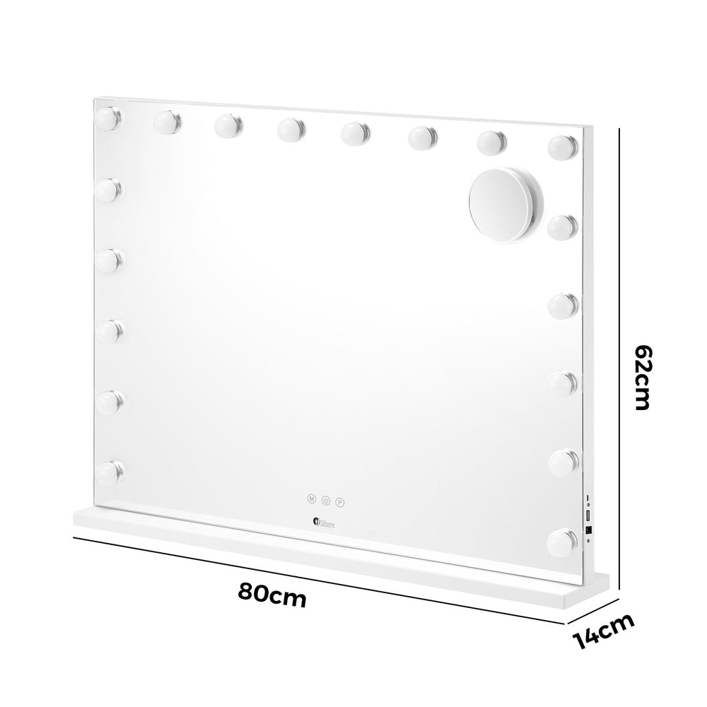Oikiture Hollywood Makeup Mirror Magnifying LED 18 Bulbs 80x62cm-Makeup Mirrors-PEROZ Accessories