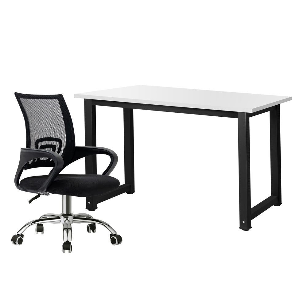 Oikiture Home Office Set BK & WH Computer Desk and Mesh Office Chair-Office Set-PEROZ Accessories
