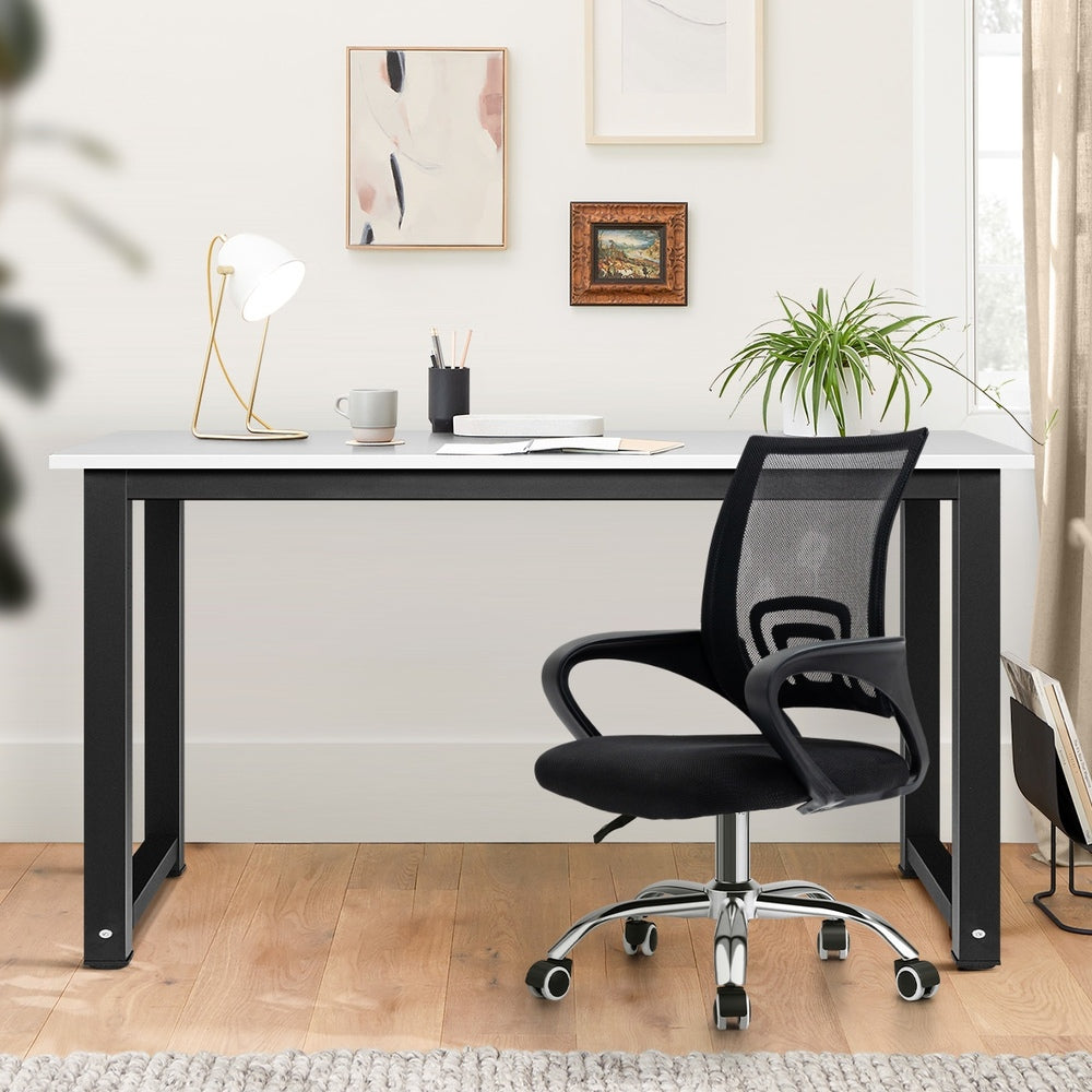 Oikiture Home Office Set BK & WH Computer Desk and Mesh Office Chair-Office Set-PEROZ Accessories