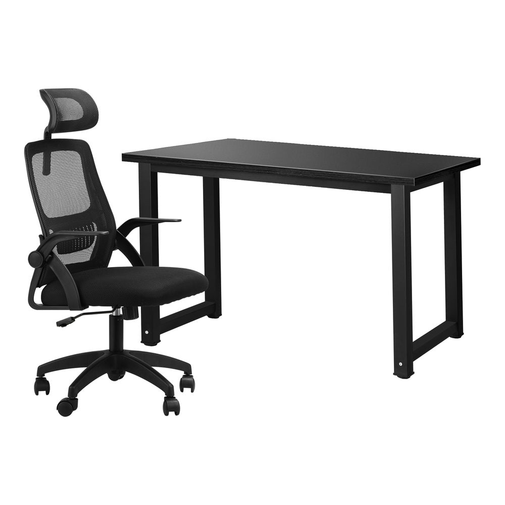 Oikiture Home Office Set Computer Desk and Mesh Office Chair Black-Office Set-PEROZ Accessories