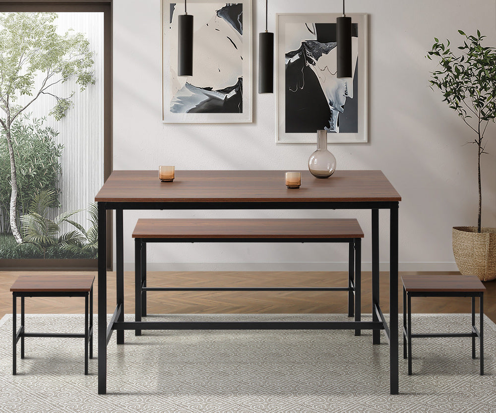 Oikiture Industrial Dining Table 4 Seaters with Kitchen Bench Chairs Natural-Dining Set-PEROZ Accessories