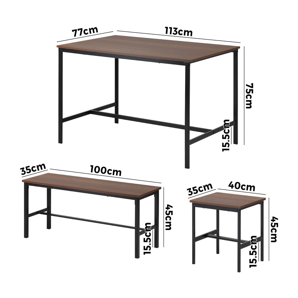 Oikiture Industrial Dining Table 4 Seaters with Kitchen Bench Chairs Natural-Dining Set-PEROZ Accessories