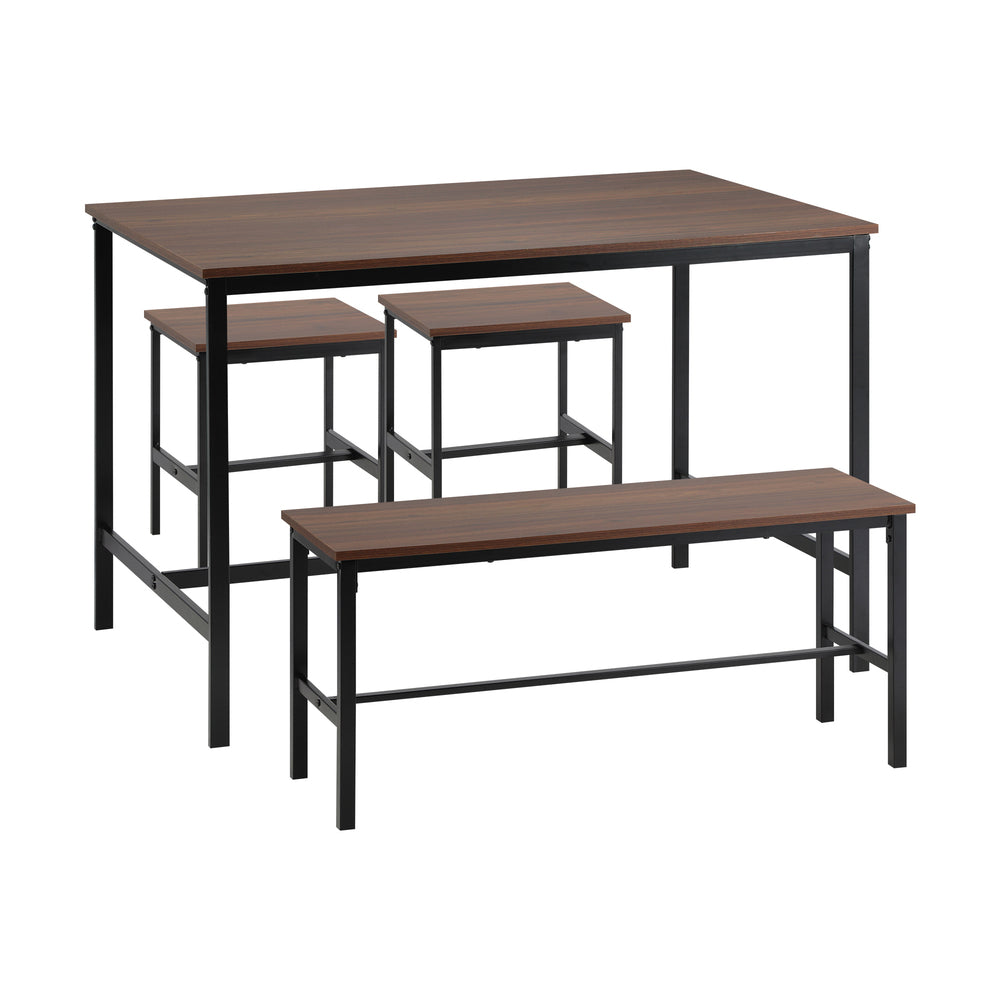 Oikiture Industrial Dining Table 4 Seaters with Kitchen Bench Chairs Natural-Dining Set-PEROZ Accessories