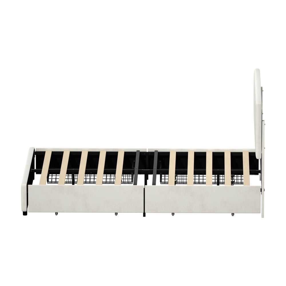 Oikiture LED Bed Frame Double Size 4 Drawers Adjustable Head Beige-Bed Frame-PEROZ Accessories