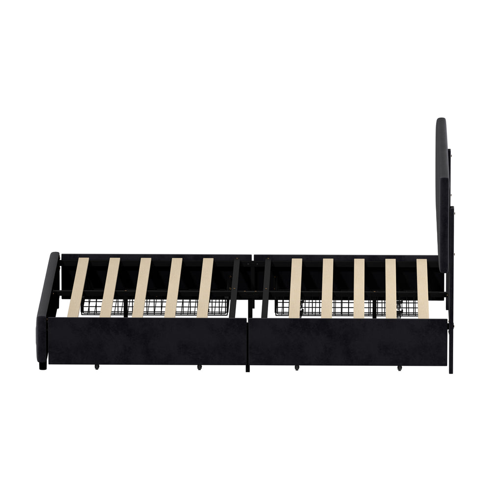 Oikiture LED Bed Frame Queen Size 4 Drawers Adjustable Headboard Black-Bed Frame-PEROZ Accessories