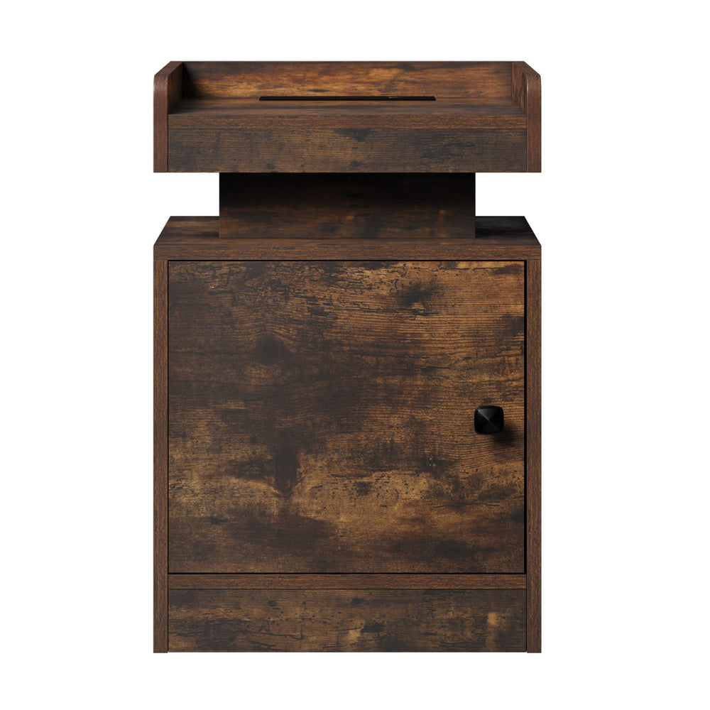 Oikiture LED Bedside Table USB Charging Station Brown-Bedside Table-PEROZ Accessories