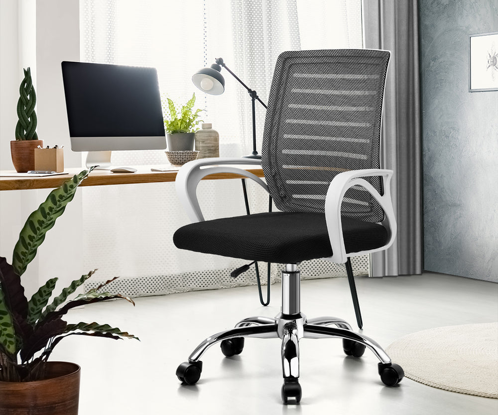 Oikiture Mesh Office Chair Breathable Backrest White & Black-Office Chair-PEROZ Accessories