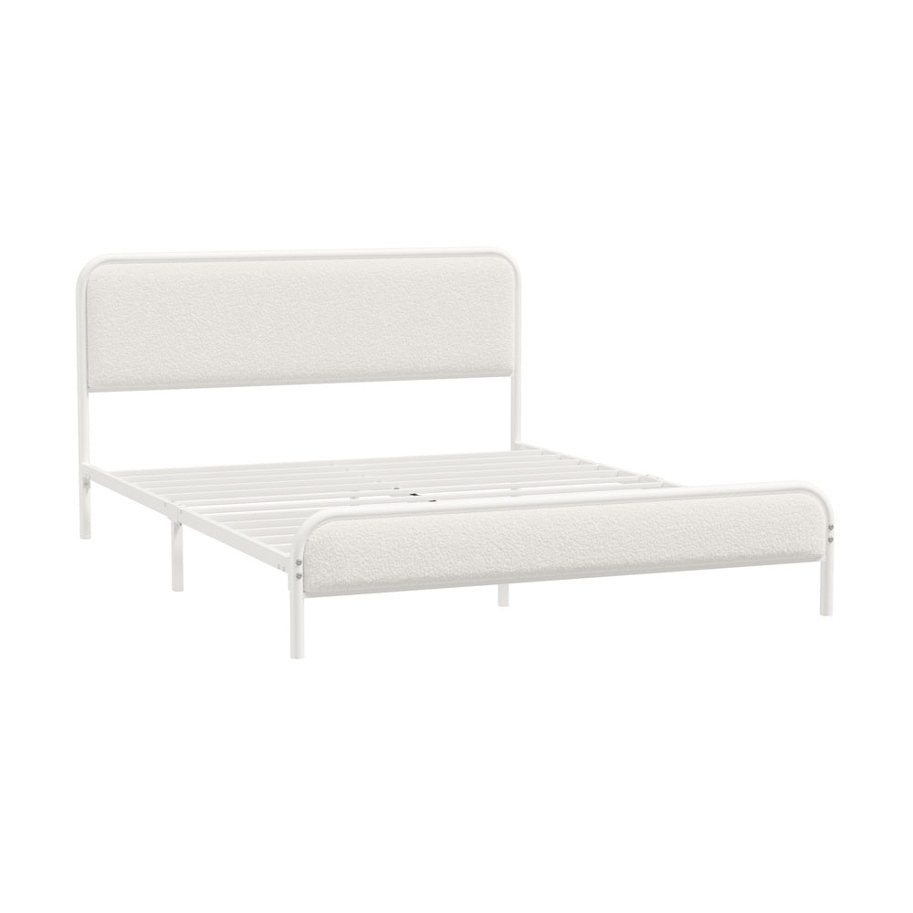 Oikiture Metal Bed Frame Double Size Bedhead Boucle Fabric Beige-Metal Bed Frame-PEROZ Accessories