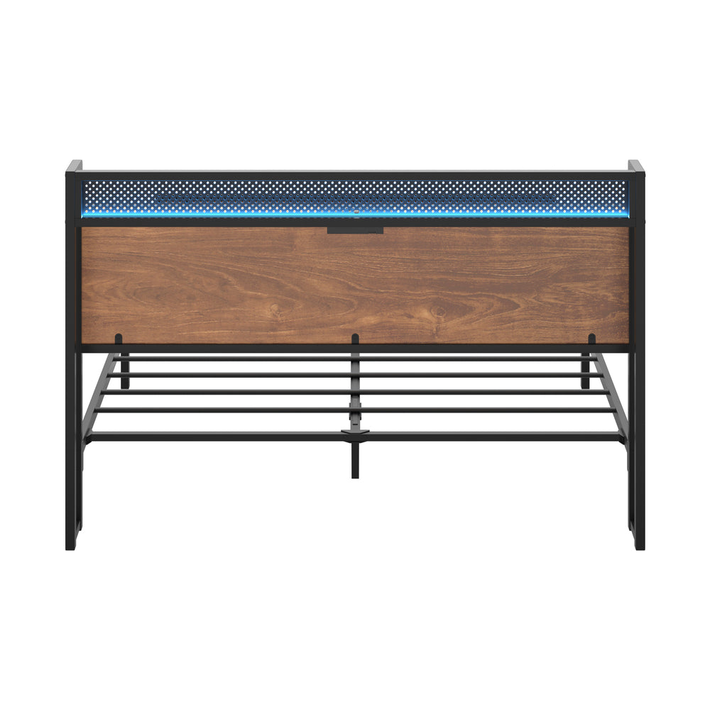 Oikiture Metal Bed Frame King Size LED USB Charge Storage Headboard-Metal Bed Frame-PEROZ Accessories