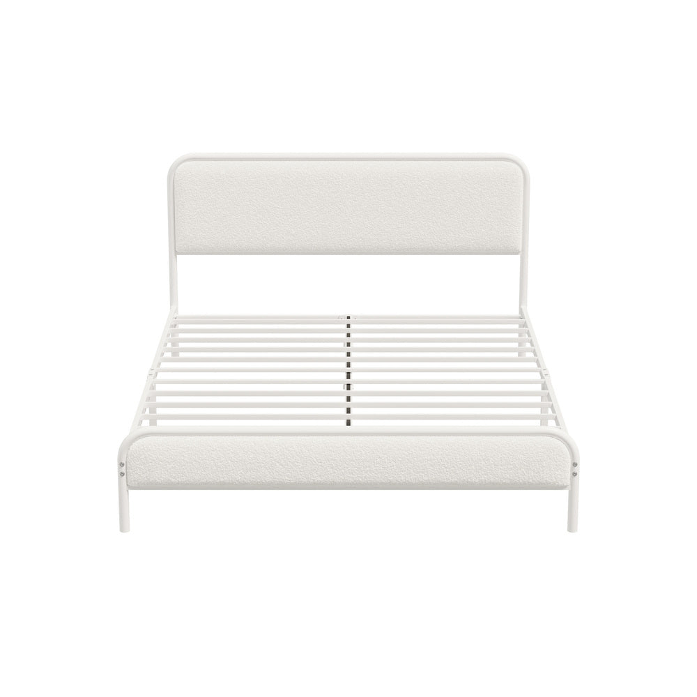 Oikiture Metal Bed Frame Queen Size Bedhead Boucle Fabric Beige-Metal Bed Frame-PEROZ Accessories