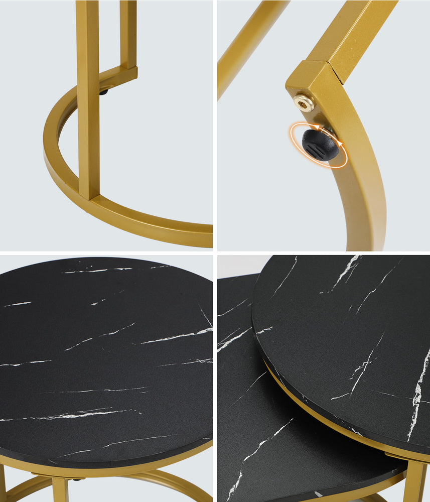 Oikiture Nesting Coffee Table Set of 2 Marble Effect Gold Black-Coffee Table-PEROZ Accessories