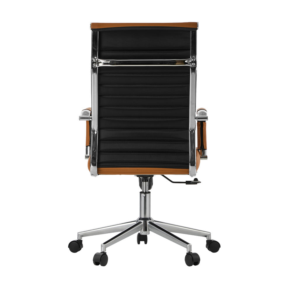 Oikiture Office Chair Swivel Desk Chair High Back Leather Brown-Office Chair-PEROZ Accessories