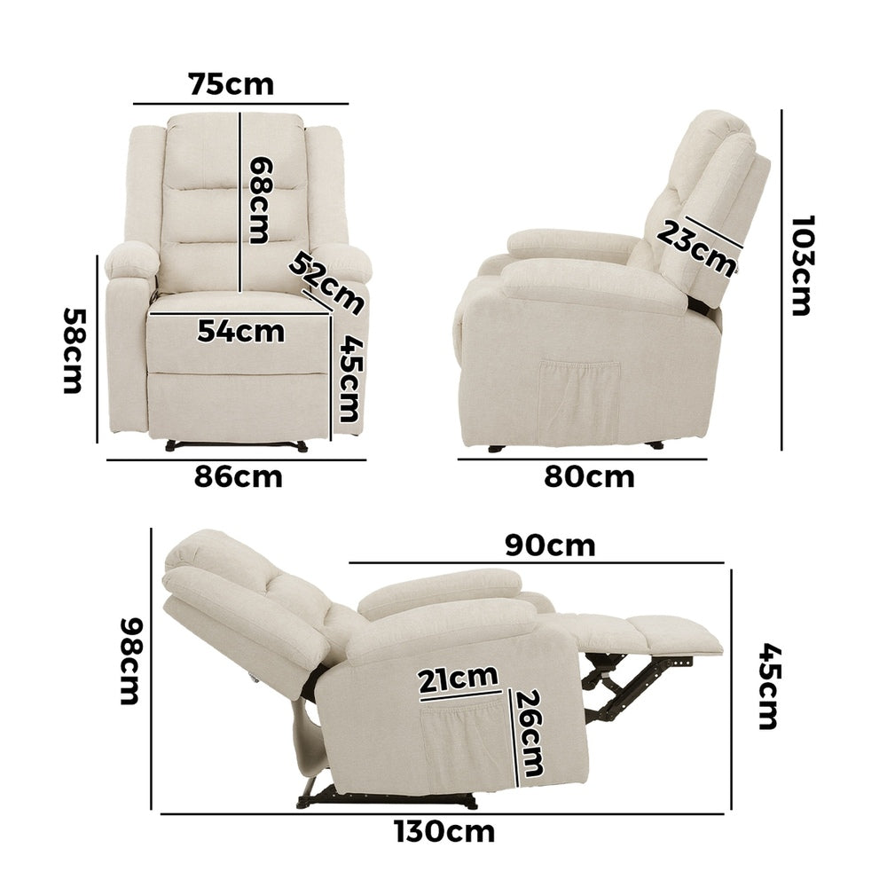 Oikiture Recliner Chair Padded Lounge With Side Pocket Polyester Beige-Recliner Chair-PEROZ Accessories