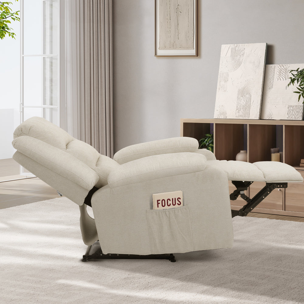 Oikiture Recliner Chair Padded Lounge With Side Pocket Polyester Beige-Recliner Chair-PEROZ Accessories