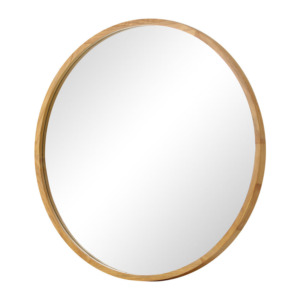 Oikiture Round Wall Mounted Mirror with Wood Frame 50cm-Wall Mirror-PEROZ Accessories