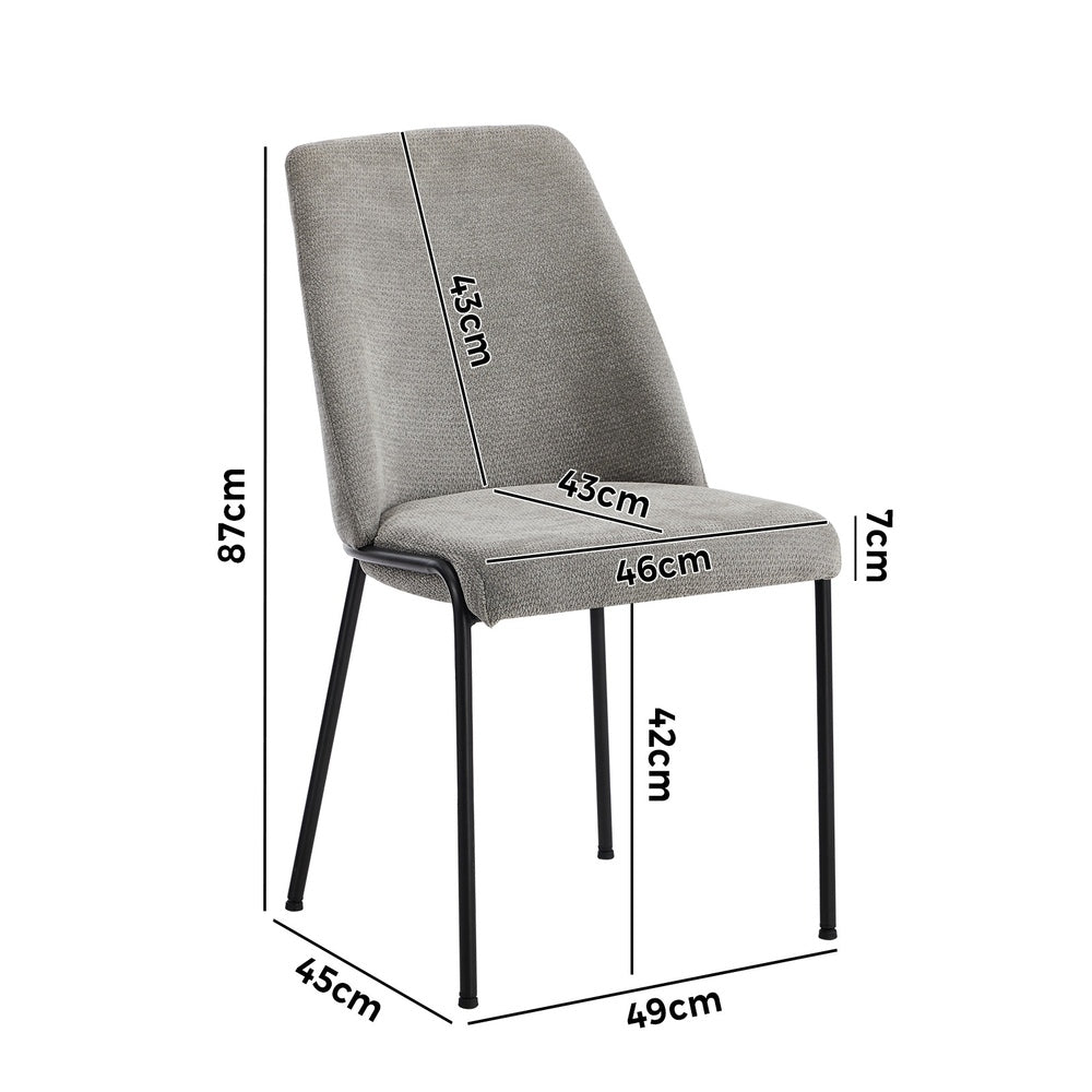 Oikiture Set of 2 Dining Chairs Chenille Fabric Padded Seat Grey-Dining Chair-PEROZ Accessories