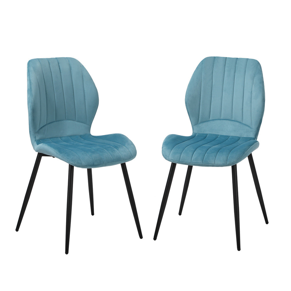 Oikiture Set of 2 Dining Chairs Padded Seat Armless Velvet Blue-Dining Chair-PEROZ Accessories