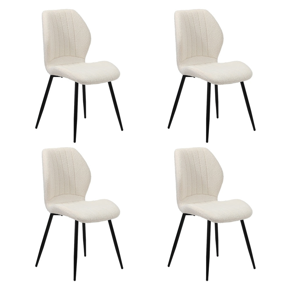 Oikiture Set of 4 Dining Chairs Padded Seat Armless Boucle White-Dining Chairs-PEROZ Accessories