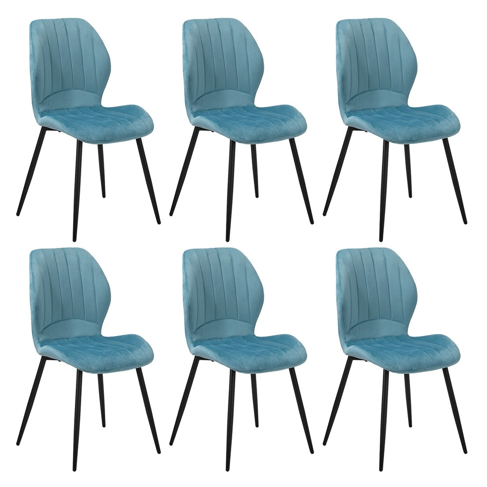 Oikiture Set of 6 Dining Chairs Padded Seat Armless Velvet Blue-Dining Chair-PEROZ Accessories