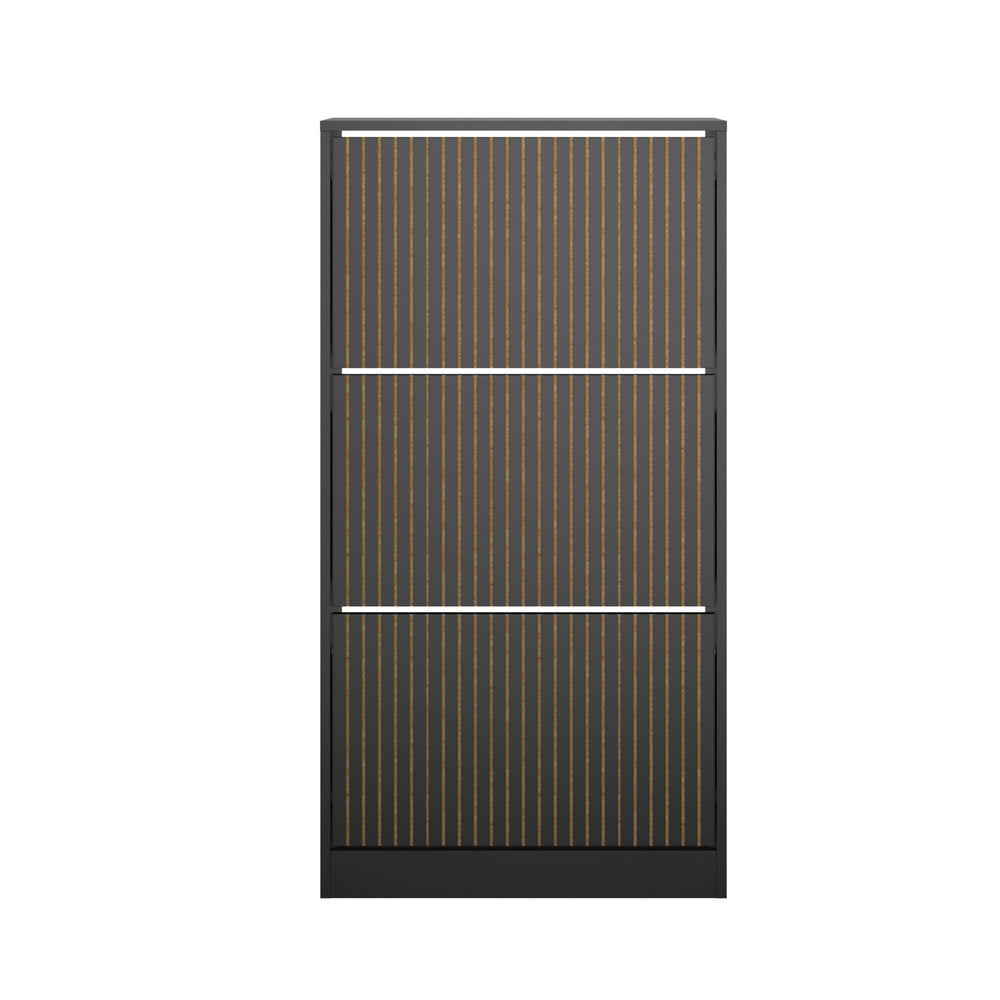Oikiture Shoe Rack Storage Cabinet 3 Compartments Black-Shoe Storage Cabinet-PEROZ Accessories