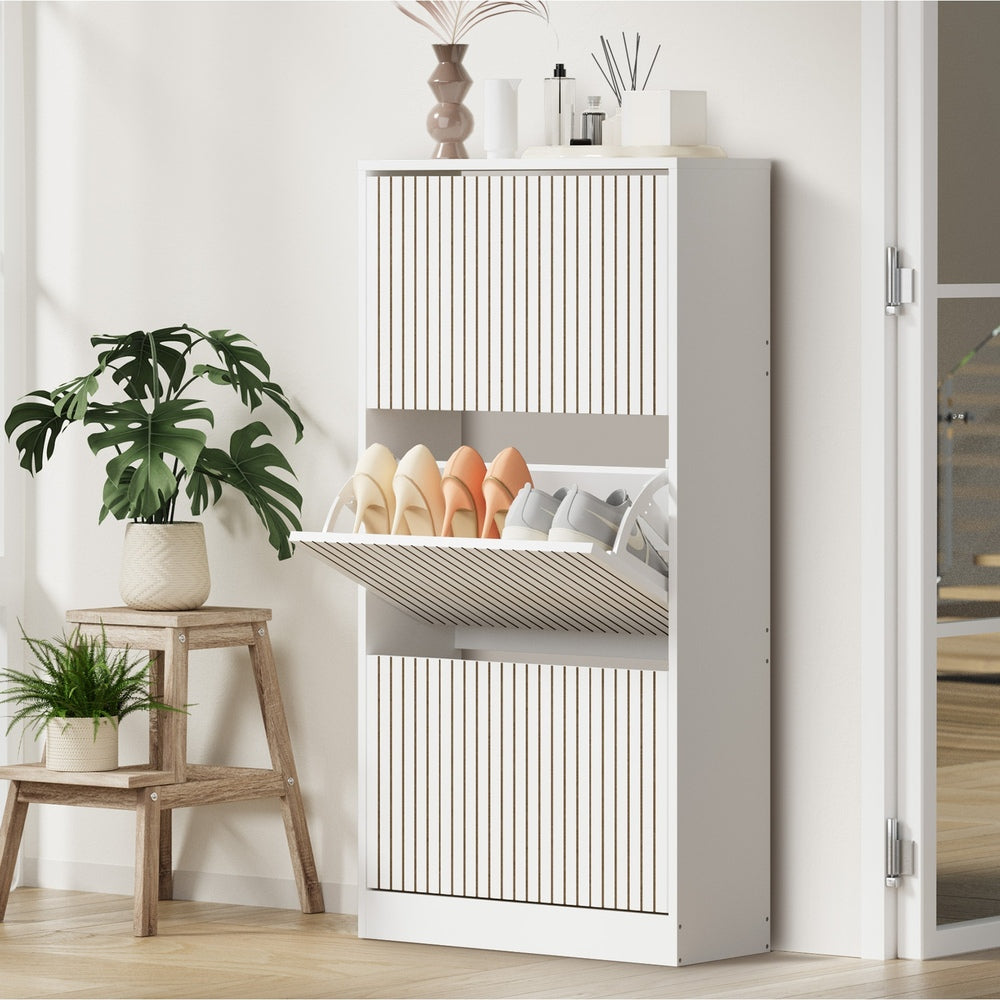 Oikiture Shoe Rack Storage Cabinet 3 Compartments White-Shoe Storage Cabinet-PEROZ Accessories