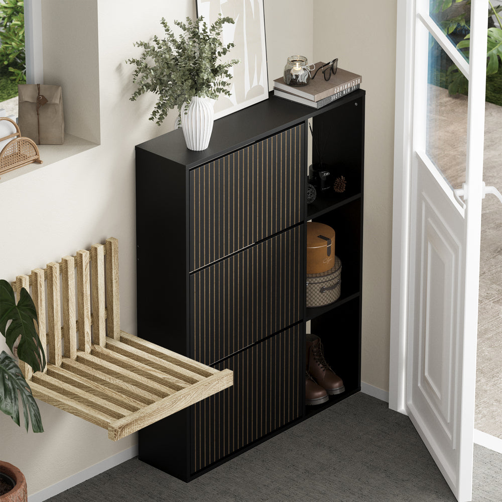 Oikiture Shoe Rack Storage Cabinet with Display Shelves Black-Shoe Storage Cabinet-PEROZ Accessories