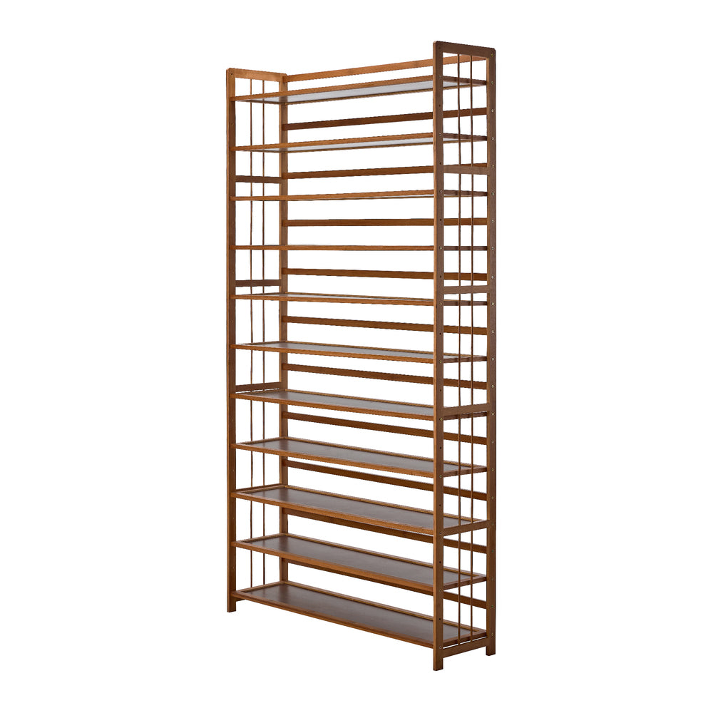 Oikiture Shoe Rack Storage Organizer 11 Shelves Bamboo Brown-Shoe Storage Cabinet-PEROZ Accessories