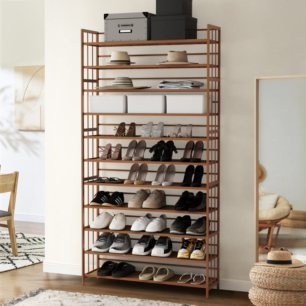 Oikiture Shoe Rack Storage Organizer 11 Shelves Bamboo Brown-Shoe Storage Cabinet-PEROZ Accessories