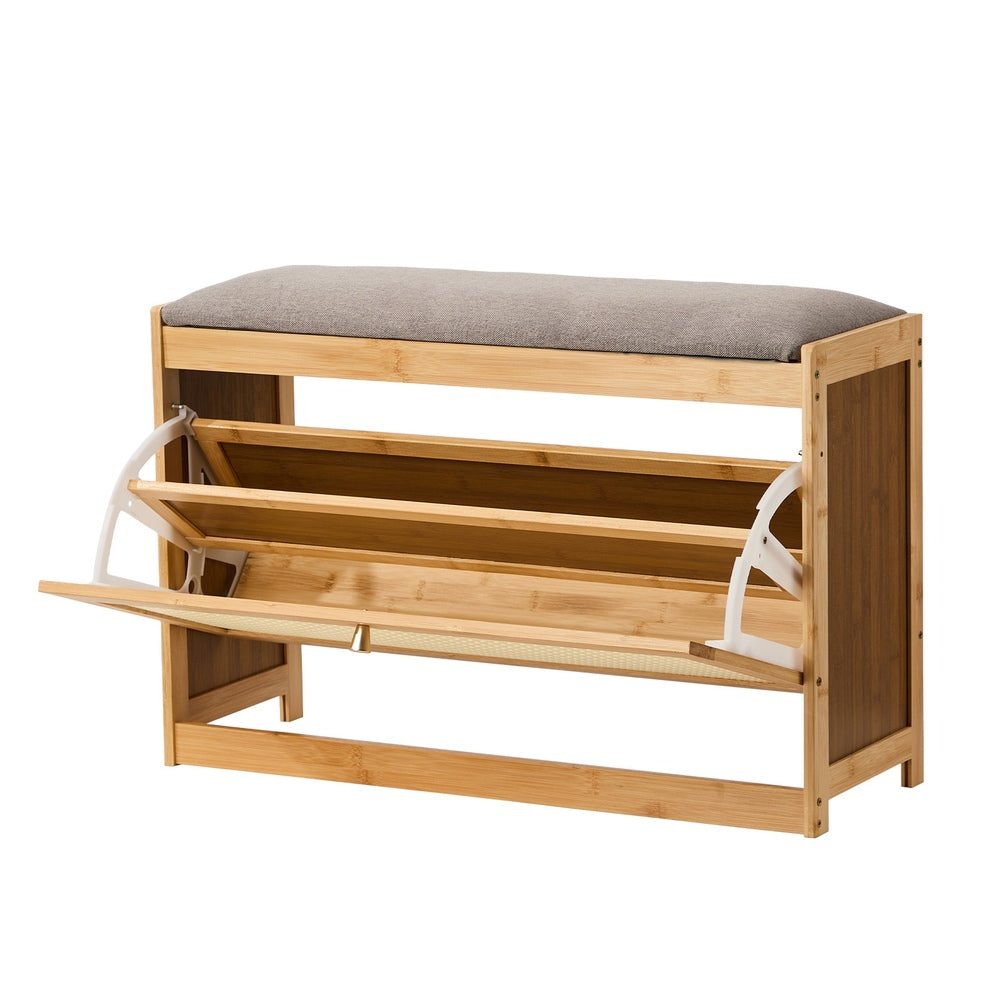 Oikiture Shoe Storage Bench Bamboo Organiser Shelf with Seat 70cm-Shoe Bench-PEROZ Accessories
