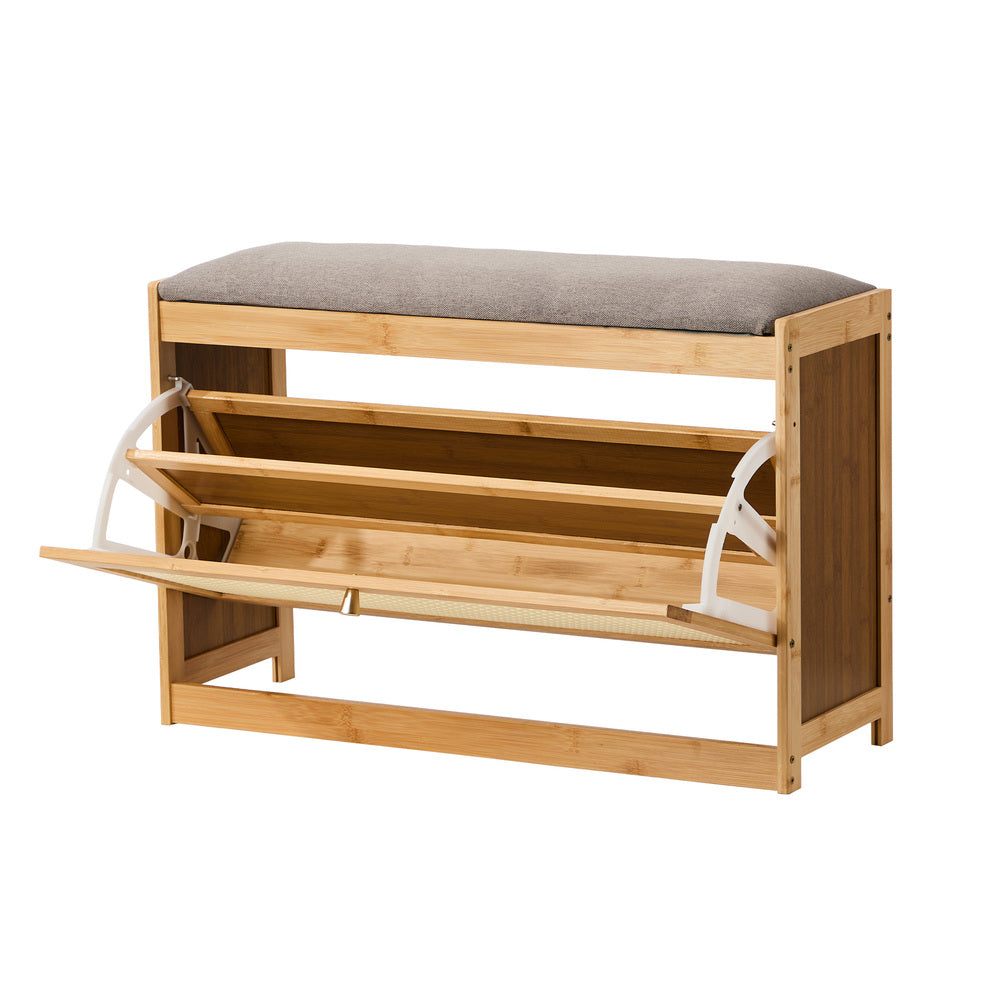 Oikiture Shoe Storage Bench Bamboo Organiser Shelf with Seat 70cm-Shoe Bench-PEROZ Accessories