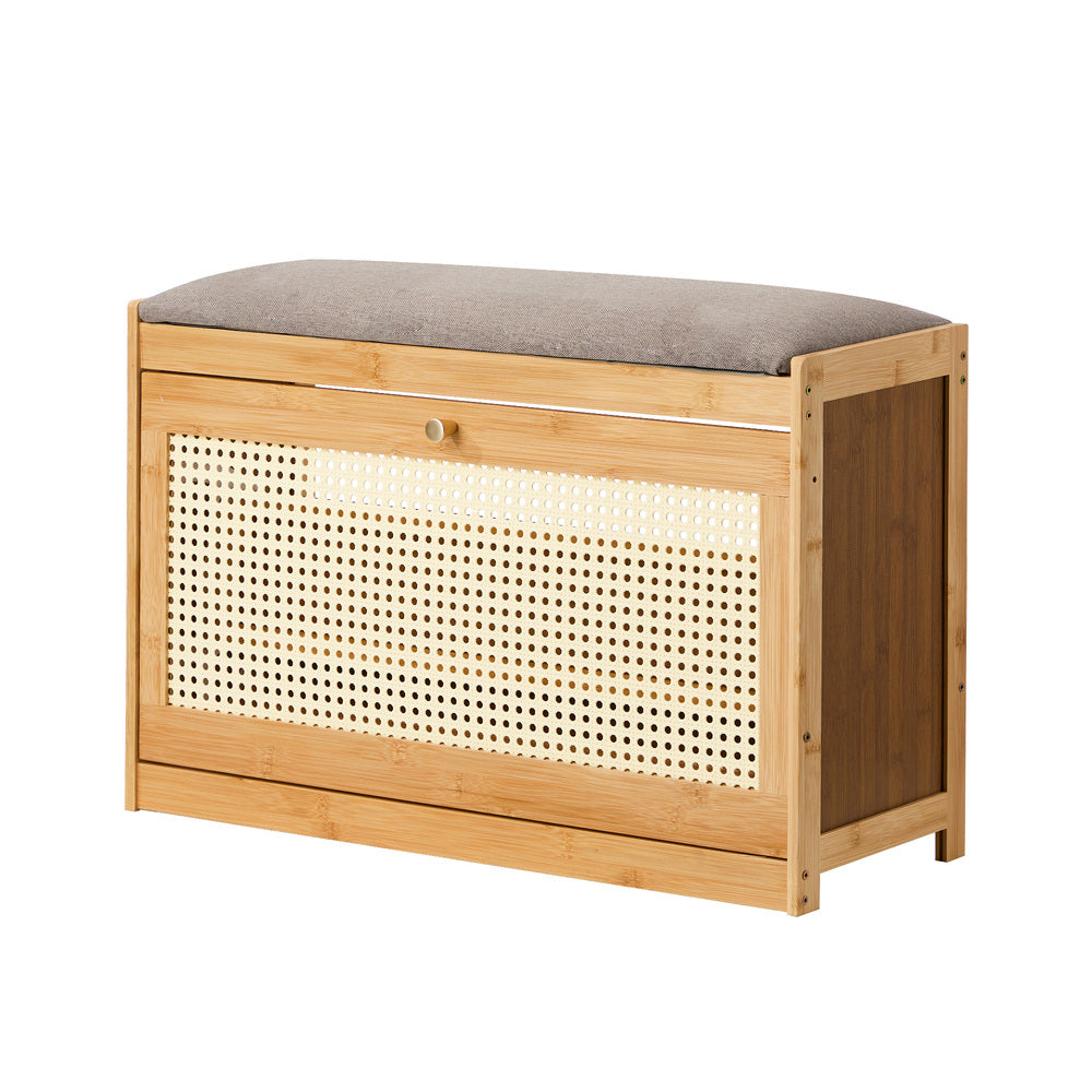 Oikiture Shoe Storage Bench Bamboo Organiser Shelf with Seat 70cm-Shoe Bench-PEROZ Accessories