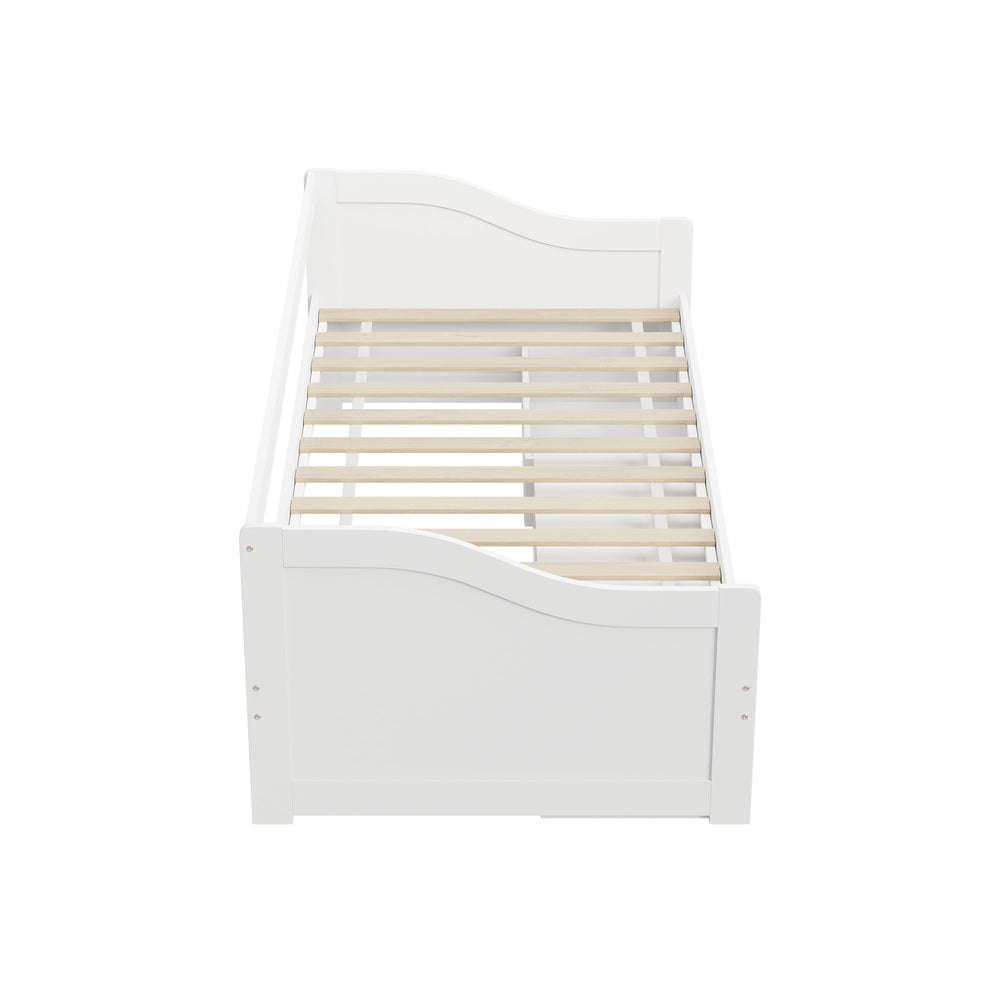 Oikiture Single Kids Bed Frame with Trundle Storage Drawers Timber White-Wooden Bed Frame-PEROZ Accessories