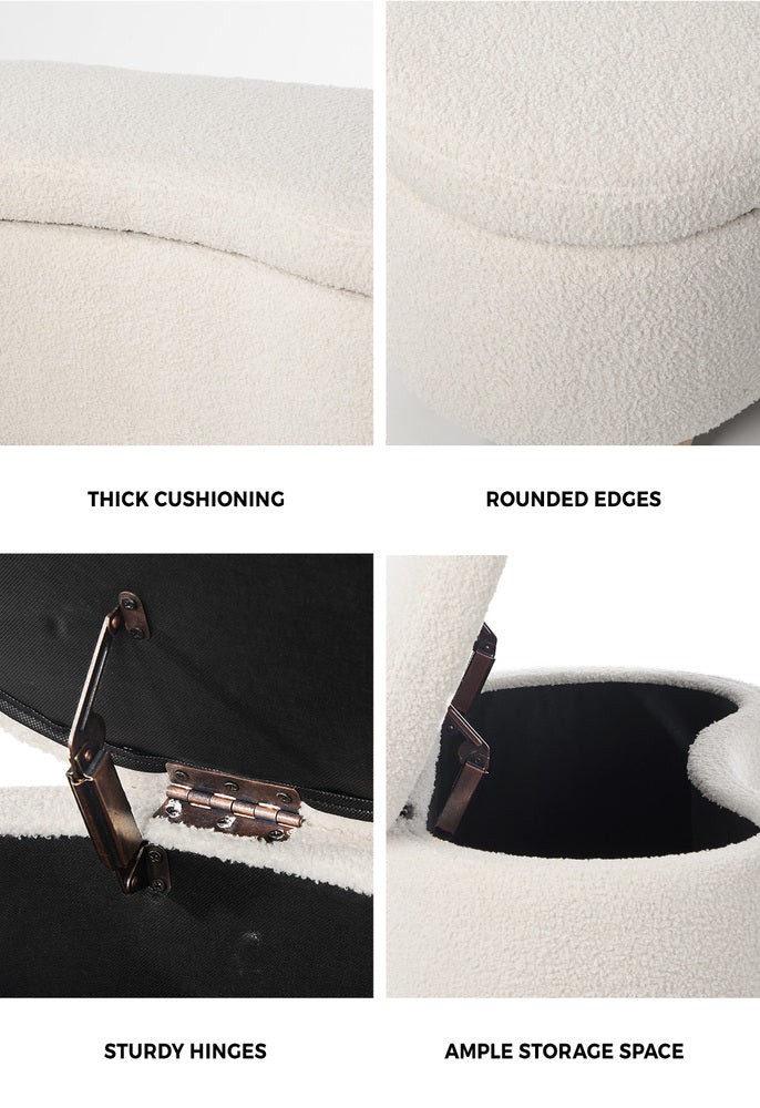 Oikiture Storage Ottoman Cashew Foot Stool Teddy Boucle Chest Bench-Ottoman-PEROZ Accessories