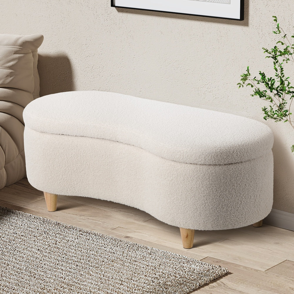 Oikiture Storage Ottoman Cashew Foot Stool Teddy Boucle Chest Bench-Ottoman-PEROZ Accessories