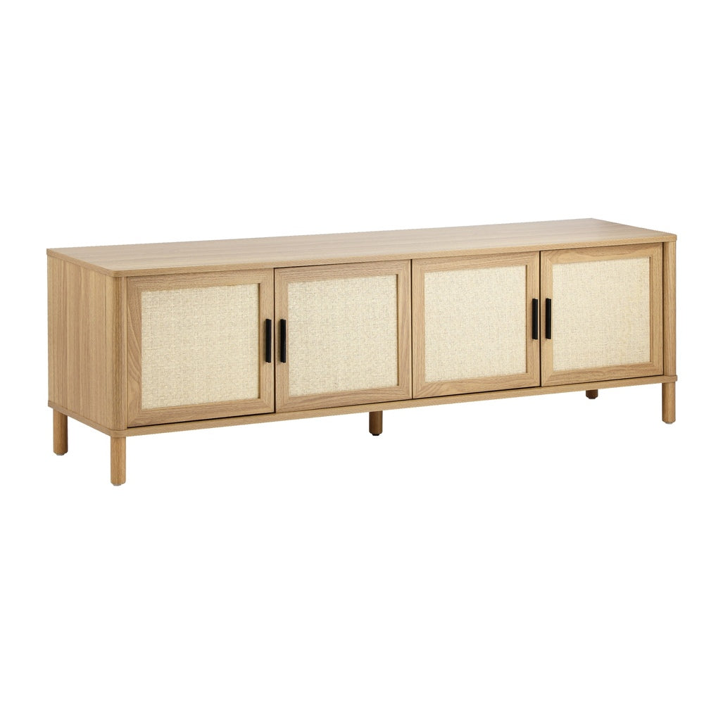 Oikiture TV Cabinet Entertainment Unit Stand 160cm Rattan Doors Natural-Entertainment Units-PEROZ Accessories