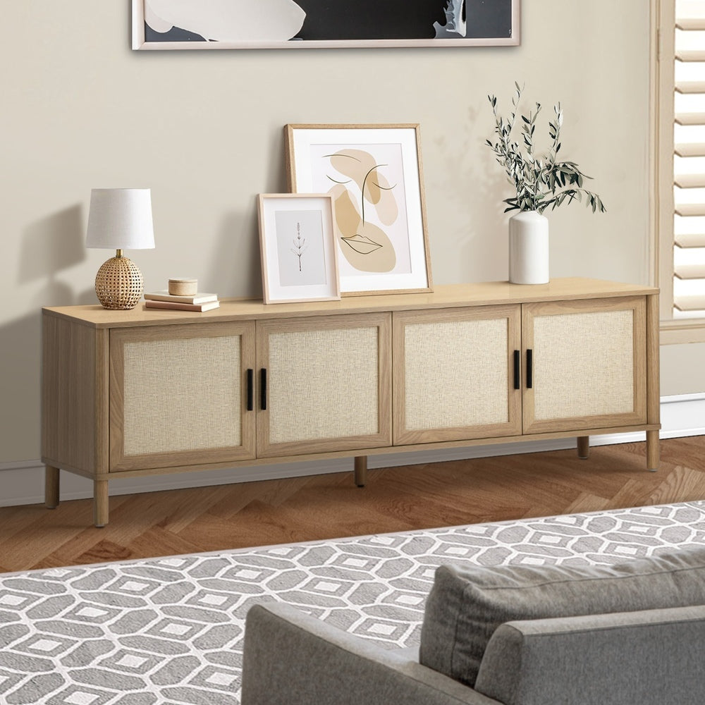 Oikiture TV Cabinet Entertainment Unit Stand 160cm Rattan Doors Natural-Entertainment Units-PEROZ Accessories