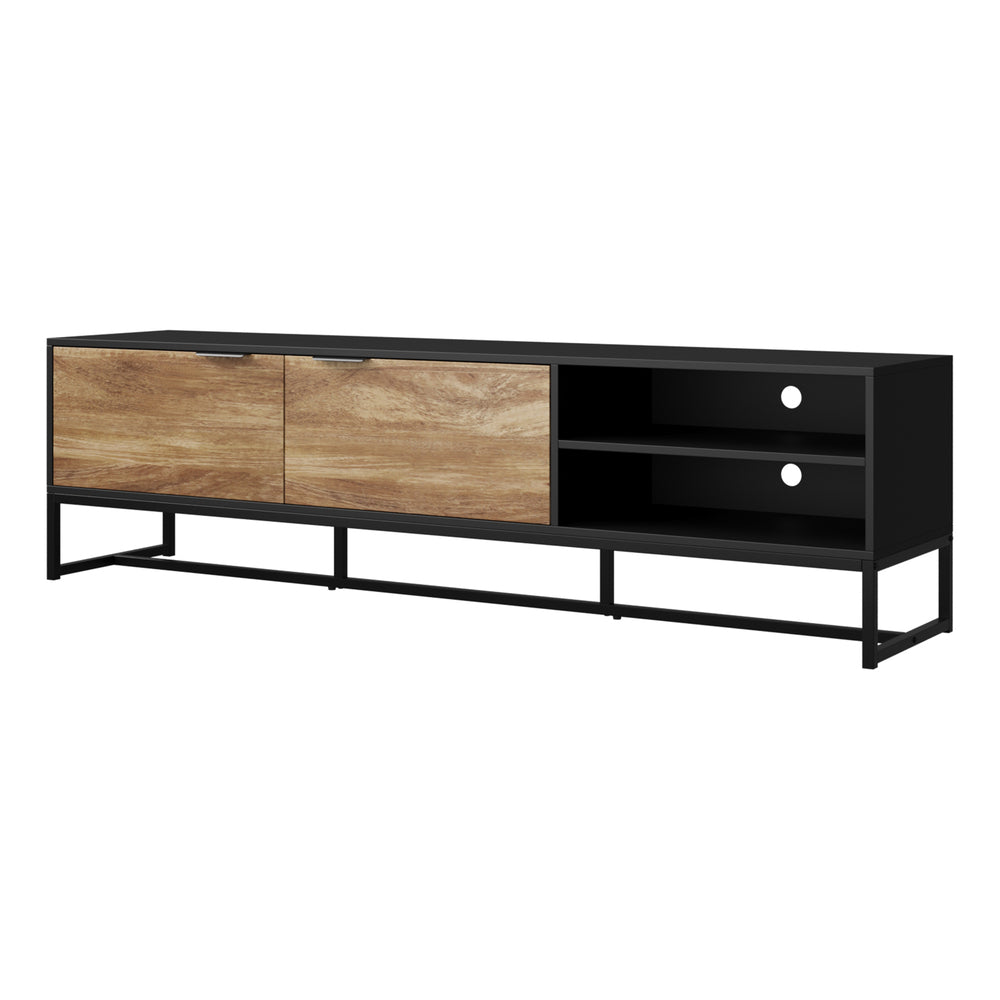 Oikiture TV Stand Cabinet Entertainment Unit 180cm Black & Natural-Entertainment Unit-PEROZ Accessories