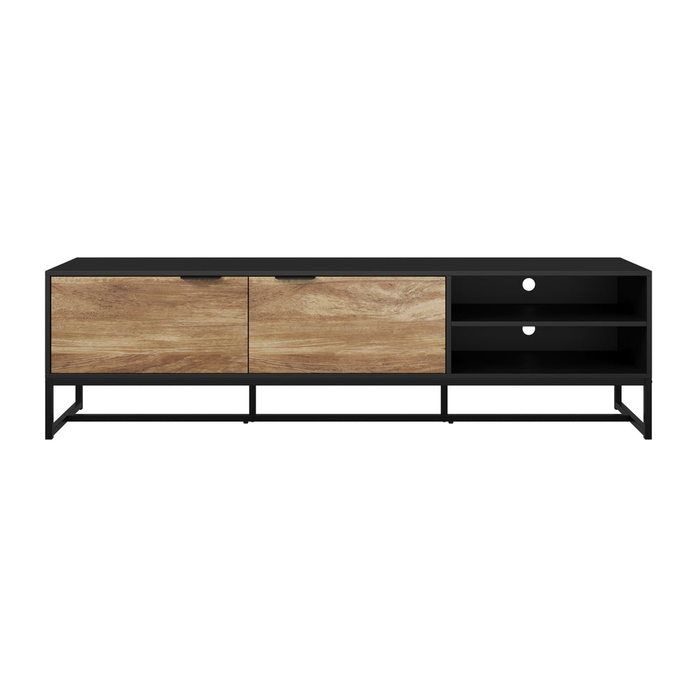 Oikiture TV Stand Cabinet Entertainment Unit 180cm Black & Natural-Entertainment Unit-PEROZ Accessories