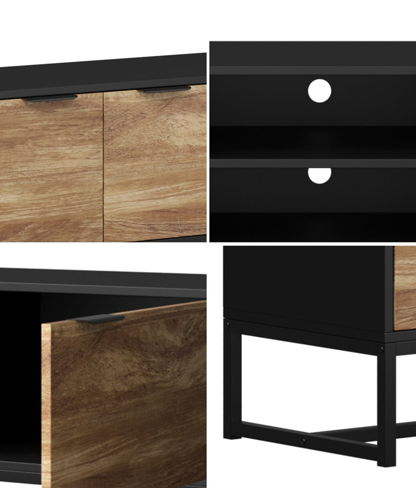 Oikiture TV Stand Cabinet Entertainment Unit 180cm Black & Natural-Entertainment Unit-PEROZ Accessories