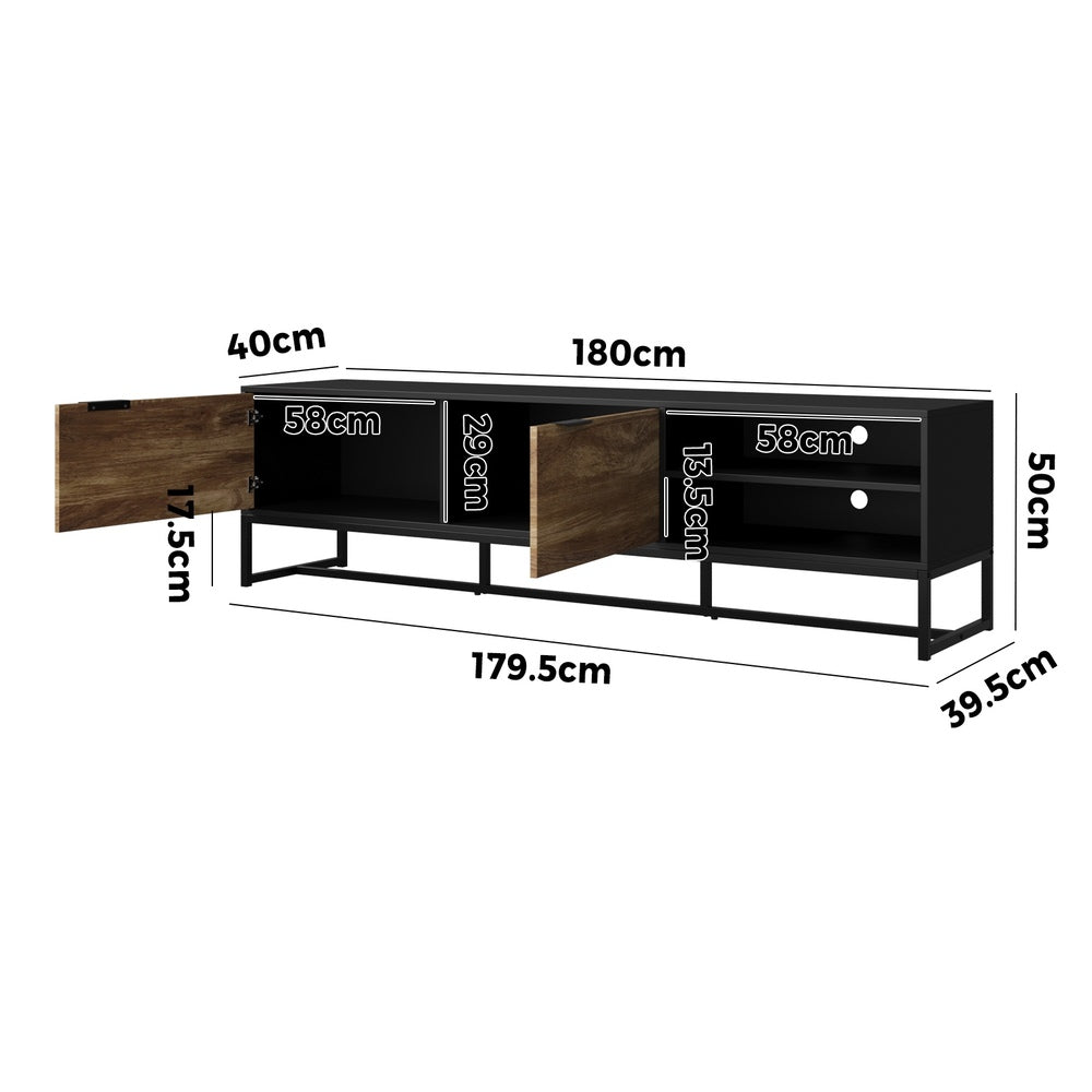 Oikiture TV Stand Cabinet Entertainment Unit 180cm Black & Natural-Entertainment Unit-PEROZ Accessories