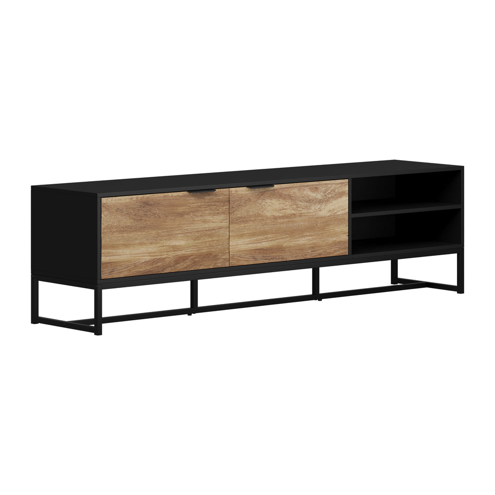 Oikiture TV Stand Cabinet Entertainment Unit 180cm Black & Natural-Entertainment Unit-PEROZ Accessories