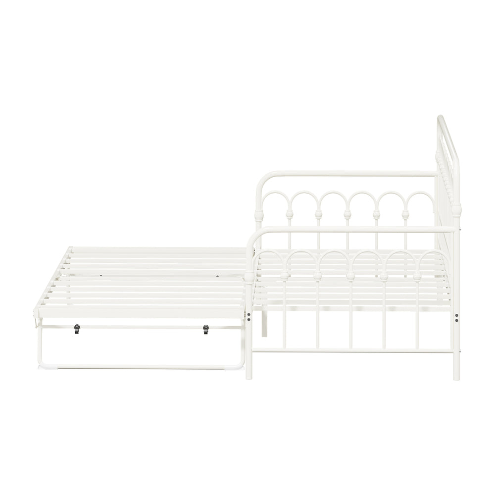 Oikiture Trundle Bed Frame Daybed Single Size Base Metal Beige-Metal Bed Frame-PEROZ Accessories