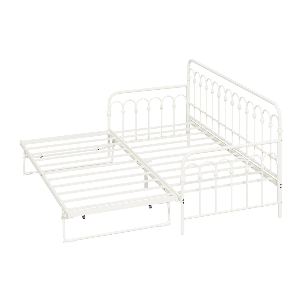 Oikiture Trundle Bed Frame Daybed Single Size Base Metal Beige-Metal Bed Frame-PEROZ Accessories