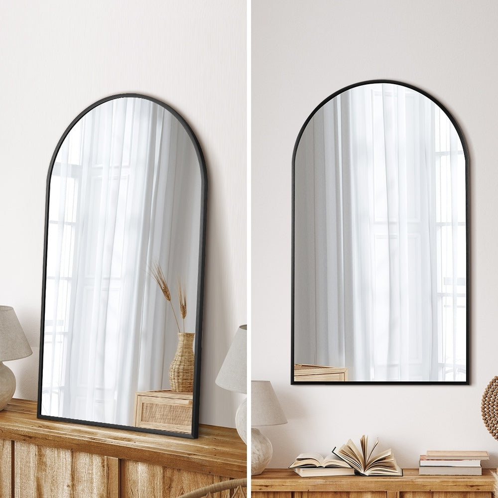 Oikiture Wall Mirror 86x50cm Arched Black-Wall Mirror-PEROZ Accessories