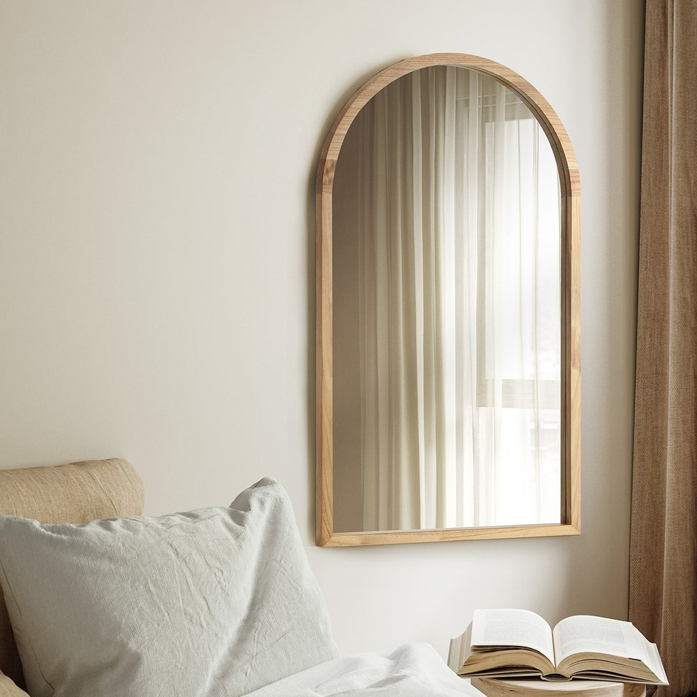 Oikiture Wall Mirror Wooden Frame Arched 86 x 50cm-Wall Mirror-PEROZ Accessories