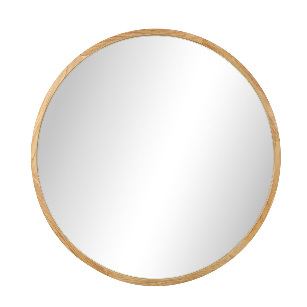 Oikiture Wall Mirror with Wood Frame 90cm Round-Wall Mirror-PEROZ Accessories
